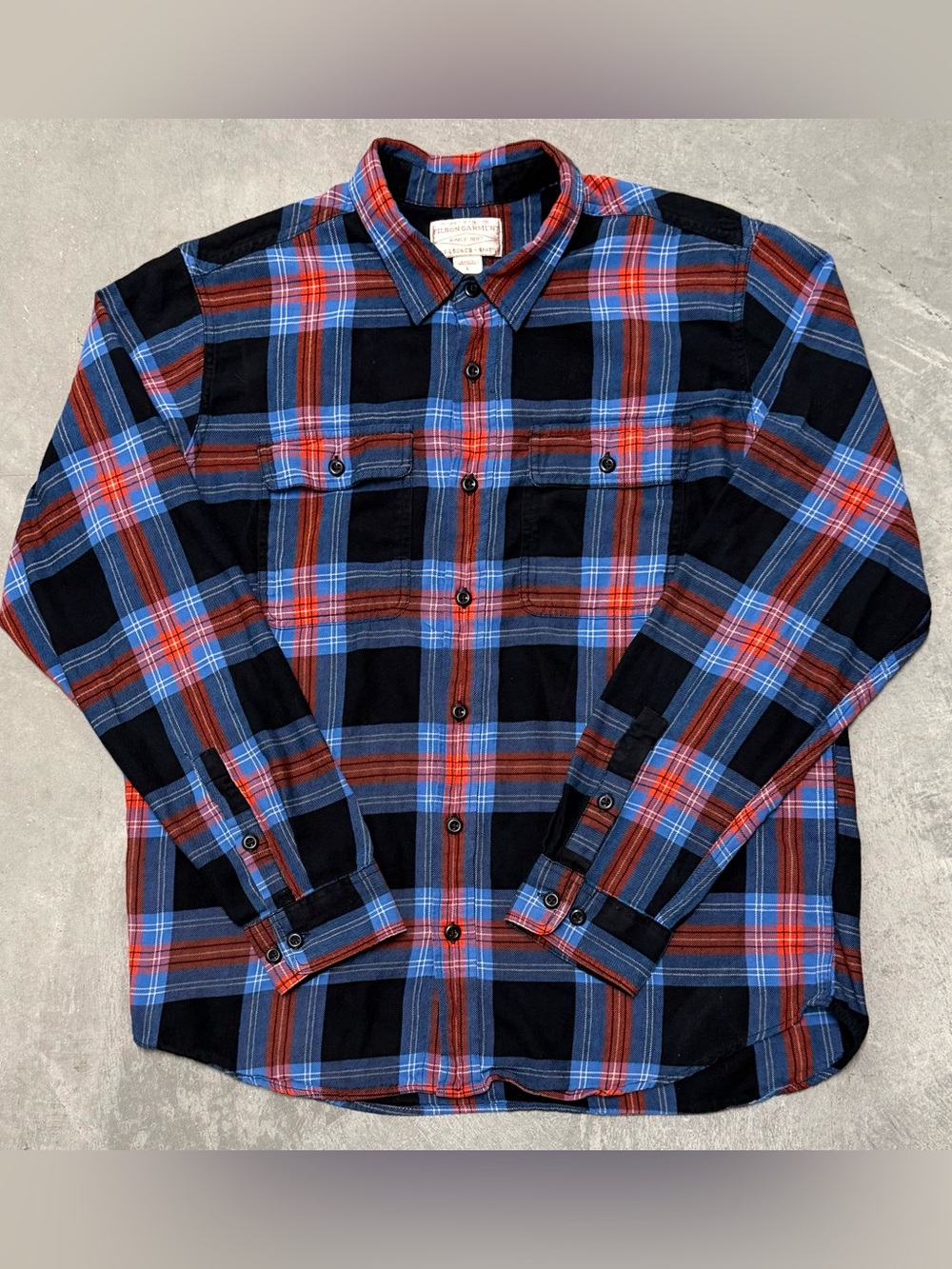 FILSON Scout Shirt in Grouse Blue Black Plaid - Seattle Fit Large